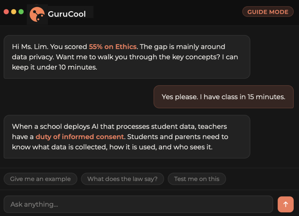 GuruCool AI Tutor chat screen